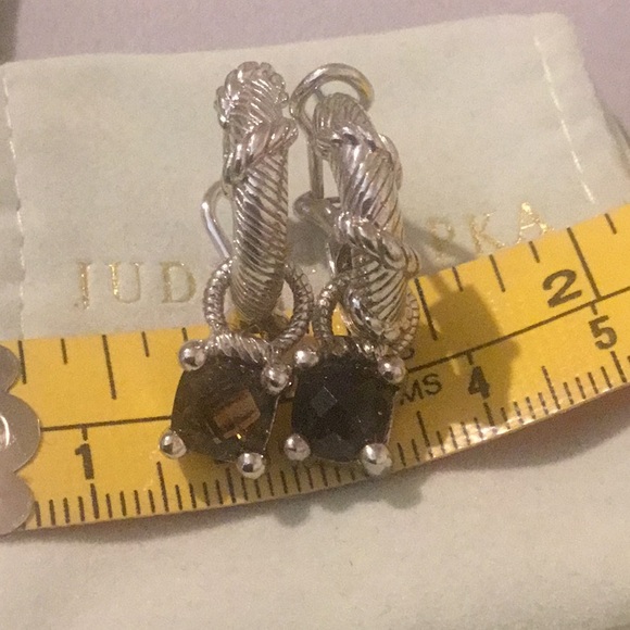 Vintage Judith Ripka Hoop Earrings With Natural Cushion Cut Smoky Quartz Charms - Picture 10 of 15
